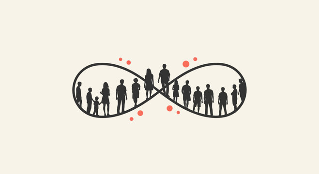 Infinity Symbol with Diverse Silhouettes of People, Concept of Eternity