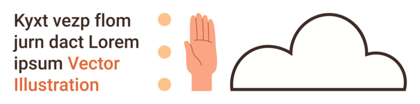 Communication, data storage, organization, digital tools, teamwork, cloud computing. Hand icon next to text bullets and cloud outline. Communication and data storage symbolism