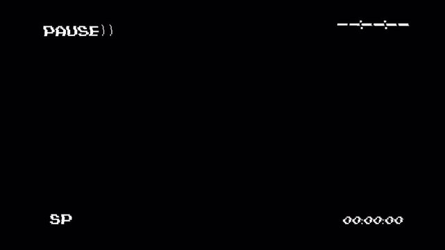 Vhs glitch effect with pause overlay on black background, perfect for creating a vintage 90s aesthetic, horror movie vibes, or nostalgic transitions in video projects. 4K video