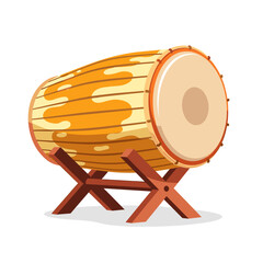 Pixel Art Wooden Drum on Stand with Textured Surface and White Background