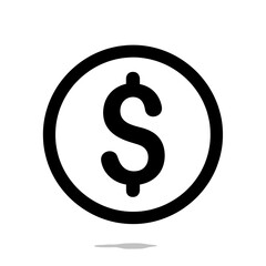 Obraz premium Simple Black Dollar Coin Icon on White Background