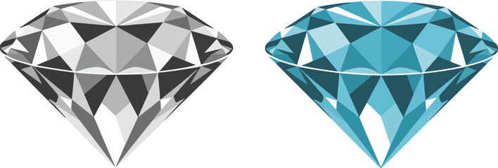 Realistic Diamond & Blue Gemstone Vector Illustration Luxury Faceted Crystals