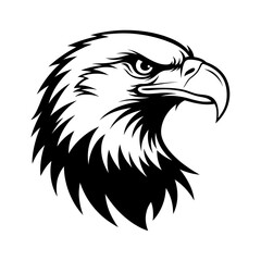 Obraz premium Graphic illustration of a fierce bald eagle head profile on a black background
