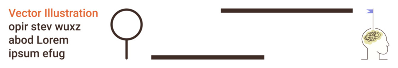 Obraz premium Learning, analysis, problem-solving, education, mental health, innovation. Magnifying glass with lines connecting to a head and text details. Learning and analysis concept