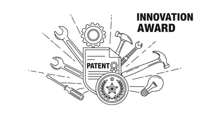 Innovation Award Patent with Tools and Light Bulb - Concept of Invention and Technology