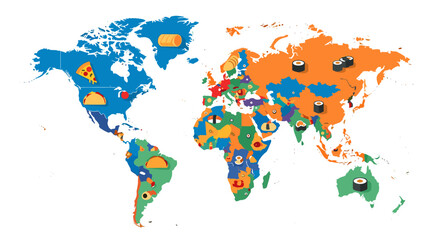 Obraz premium Colorful world map depiction highlighting continents and oceans across the globe.