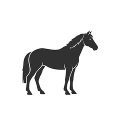 Obraz premium Dark Silhouette of a Majestic Stallion Standing Still on a White Background