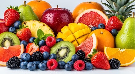 Obraz premium Vibrant mix of healthy fruits assortment bursting with freshness nature