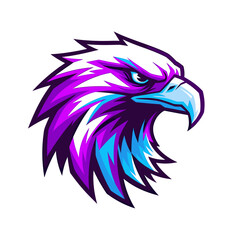 Fototapeta premium Pixel Art Eagle Head Mascot in Purple Blue and White Colors Aggressive Stance