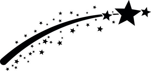 Shooting star trail with sparkling glitter stars and motion streak, dynamic celestial comet flying across the night sky © PUTUL