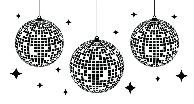 Disco ball with stars silhouette. Disco ball sign.