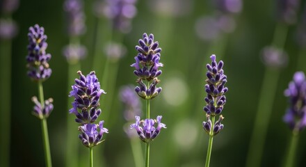 Close-up of Lavender Flowers in a Field of Green.
