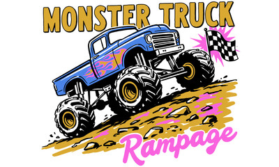 Monster Truck Legend race. Extreme off-road graphic print. Truck design for t shirt print, poster, sticker, background and other uses. © Tri