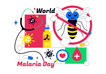 Fototapeta premium World Malaria Day Vector Illustration on April 25 Featuring Earth Protected from Mosquitoes to Prevent Bites in a Healthcare Flat Background