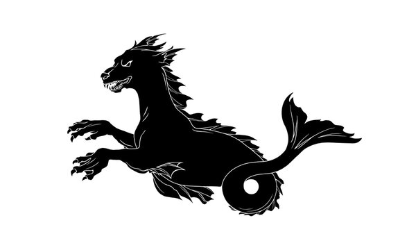 くじら座のケートスの白黒イラスト（白色のアウトラインあり）