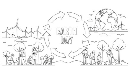 Obraz premium Earth Day Concept: Recycling, Renewable Energy, and Planting Trees