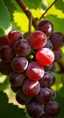 Close-up of Ripe Red Grapes on the Vine.