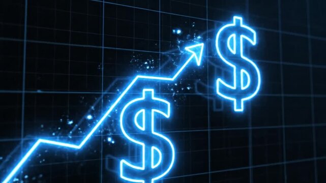 Digital financial graph with glowing dollar sign showing growth