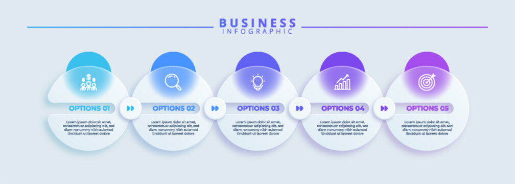 Infographic label design template featuring icons and 5 distinct steps. Ideal for process charts, presentation slides, workflow schemes, banners, flow diagrams, and data visualizations.