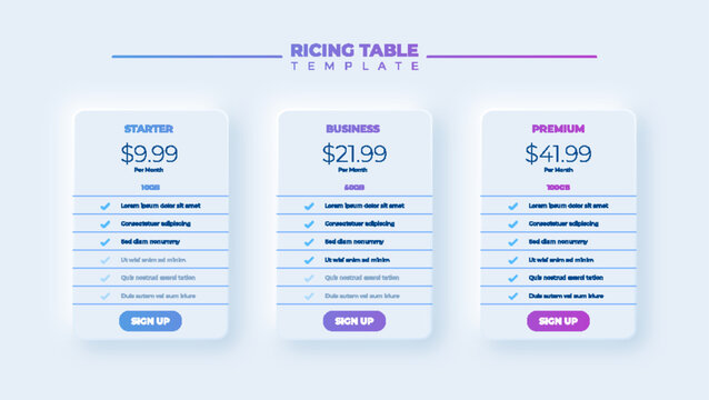 Business price chart template, Web banner checklist template design. Design a price list comparison table.