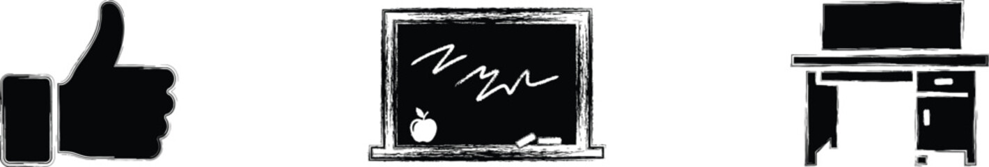 Academic and Social Media Icon Set with Social Media Like, Teacher Blackboard and Modern Kitchen