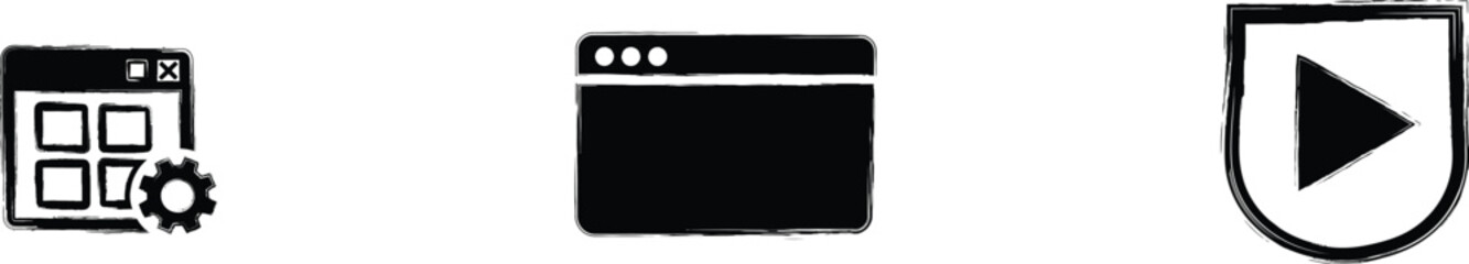 Digital Interface Icon Set with Software Application, Web Browser and Video Tutorial Elements