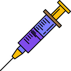 Fototapeta premium Purple and yellow medical syringe icon isolated on white background