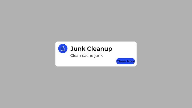 junk cleanup popup notification animation for mobile app ui interface.