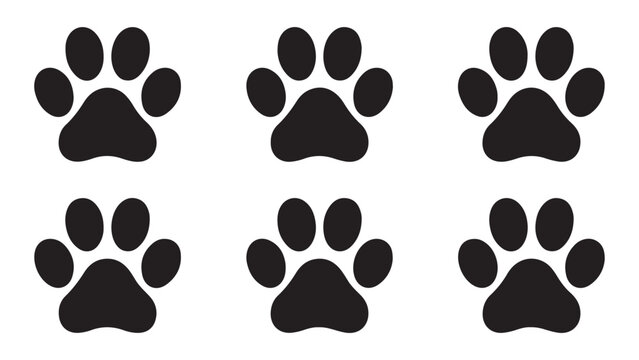 Feline footprint collection featuring black animal paw prints arranged in symmetric rows for graphic designs
