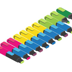 Fototapeta premium Colorful inkjet printer cartridges arranged in a row.