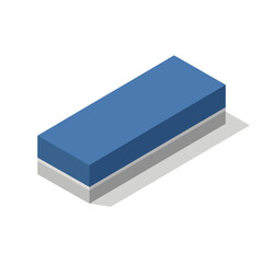 Blue rectangular object with shadow on white background.