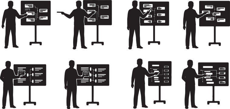 Black Solid Agile Scrum Master Silhouettes Set of Six on White Background