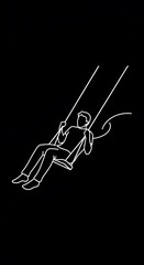 Minimalist outline drawing of a person swinging on a swing