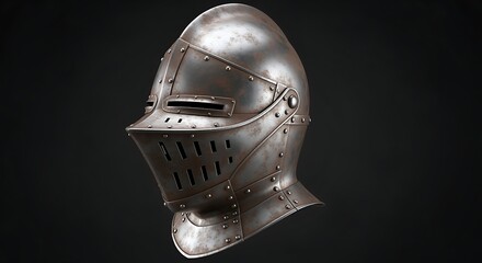 Medieval Steel Knight Helmet with Vintage Rusted Finish on Dark Background