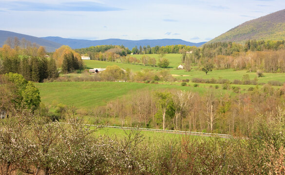 Landscape in the mountains near Williamstown in Massachusetts on a spring afternoon