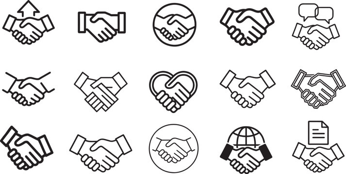  Friendly handshake icons for business agreement and partnership logos
