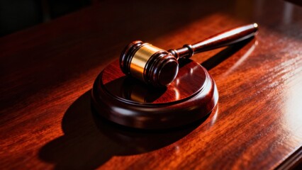 The Symbol of Justice: A Close-Up of a Gavel on a Wooden Table