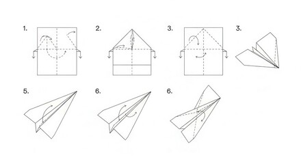 Sequential diagram illustrating the creation process for a folded paper glider toy