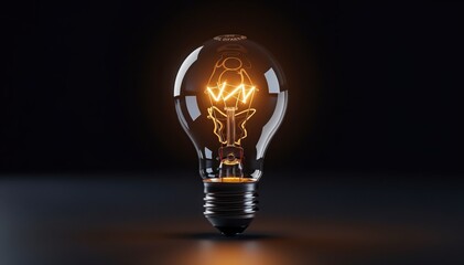 Illuminating Innovation: A radiant light bulb glows against a dark background, symbolizing a spark of ingenuity and the dawn of a new idea. 