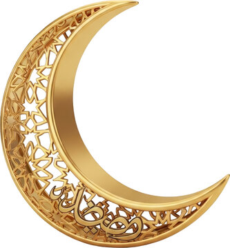 Filigree Golden Crescent Moon with Star Details