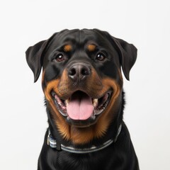 Fototapeta premium Close-up portrait of a happy and healthy Rottweiler dog.