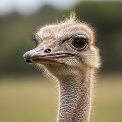 Close-up portrait of an ostrich with a curious expression.