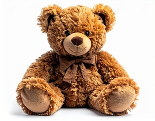 Obraz premium Cute brown teddy bear with bow on white background