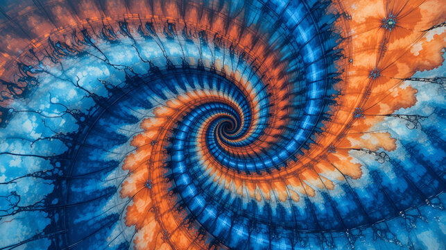 Abstract colorful blue orange  ( complimentary colors ) art design batik spiral swirl technology tie dye pattern textile texture background banner