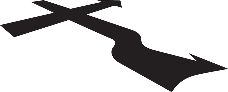 Black Arrow Crossing with Sharp Directional Turn Ahead Sign