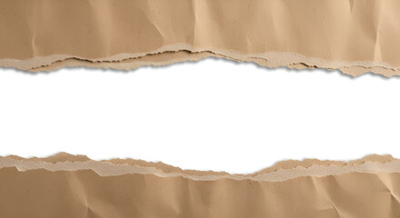 Naklejka premium Torn, textured brown paper reveals a bright white space, ideal for text or design elements