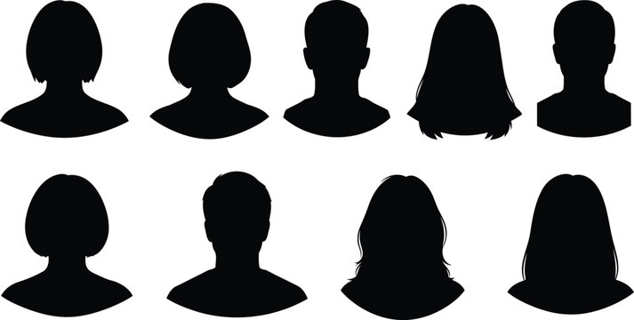 Collection of eight black silhouettes of butt plugs on white background