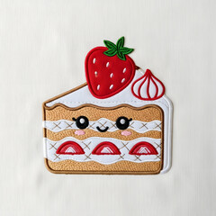 Cute strawberry cake slice character illustration in soft pastel kawaii style.