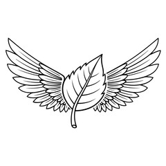Vector illustration: stylized leaf with angel wings, symbolizing nature, freedom, and growth
