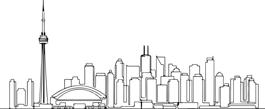 Toronto Lake Ontario View Skyline Icon, Vector, Illustration, Icon, Outline, Line Art, Silhouette, Logo, White Background.